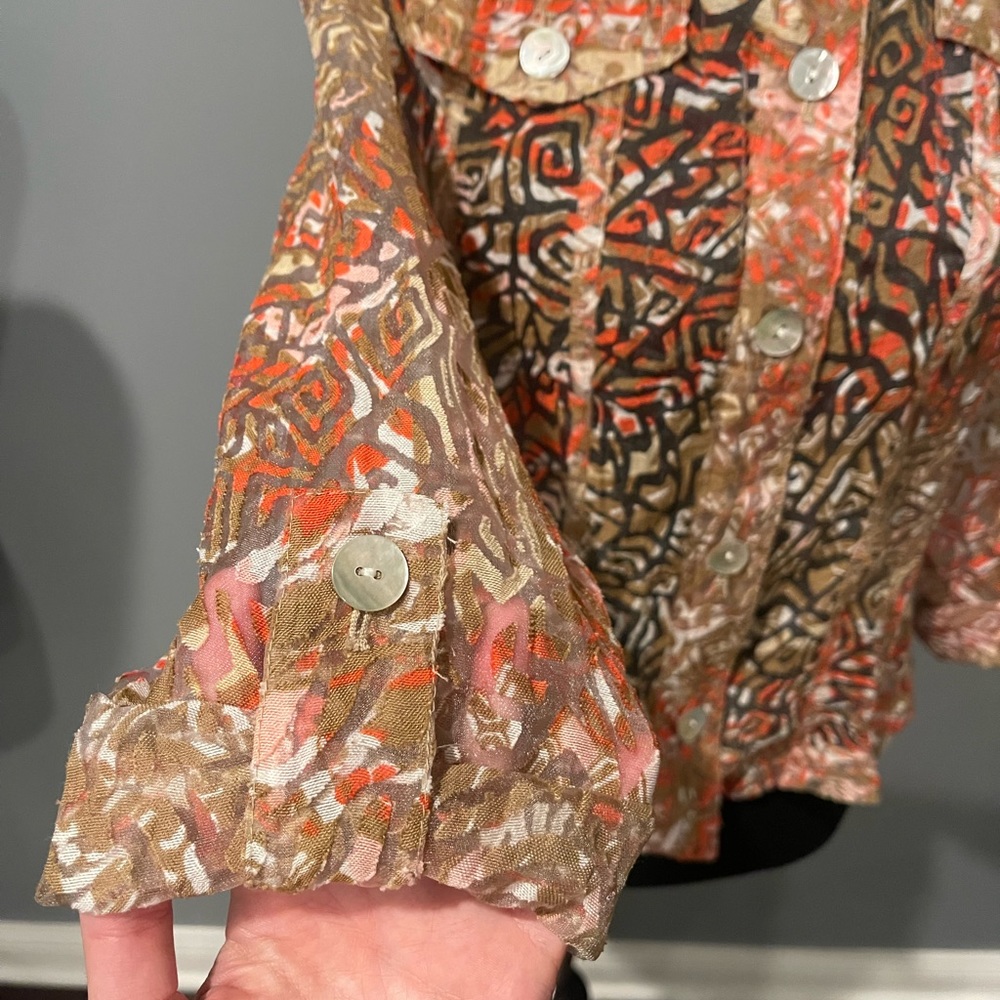 Ruby Rd Mesh Jacket Blouse Multicolor Orange - image 3